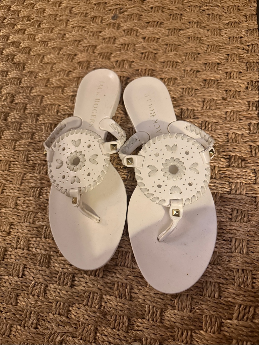 Jack Rogers White Leather GEORGICA jelly Medallion Sandals